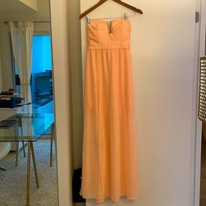 Peach strapless maxi dress